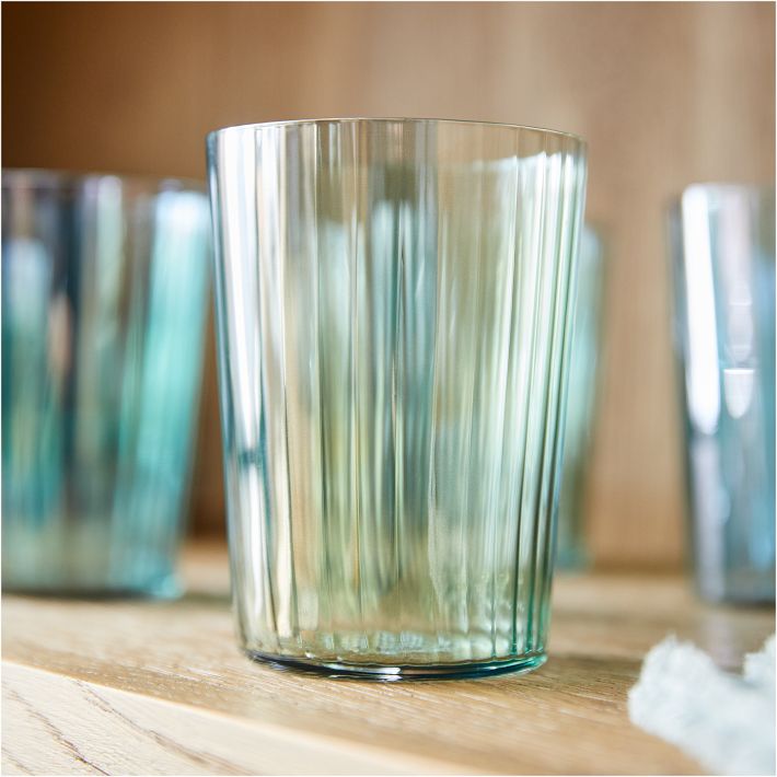 Turquoise Faceted Stackable Drinking Glasses Set of 4