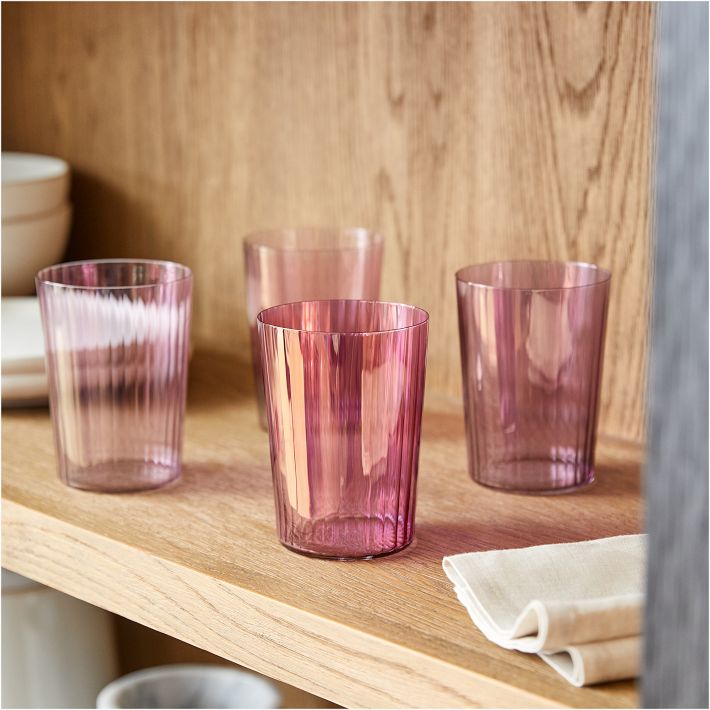 Pink Faceted Stackable Drinking Glasses Set of 4