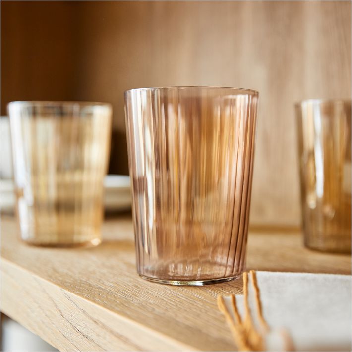 Hand-Painted Gem Glass Short Tumblers, Set of 4 - Amber