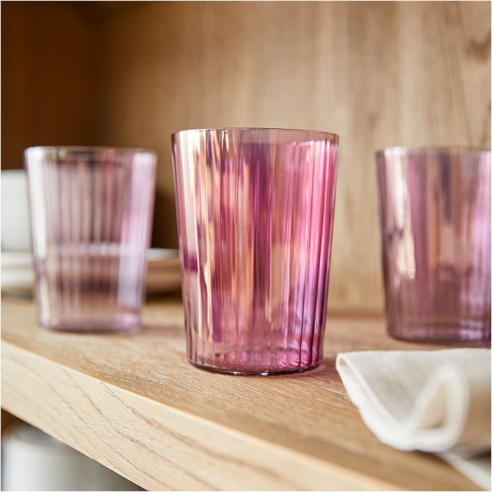 Pink Faceted Stackable Drinking Glasses Set of 4