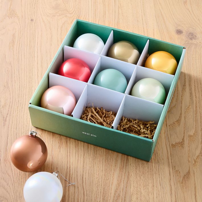 Pure Glass Boxed Ornaments (Set of 9) West Elm