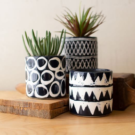 Navy Ceramic Pattern Planters | West Elm