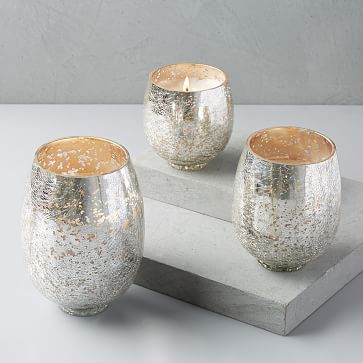 Silver Crackle Glass Candles - Balsam and Cedar | West Elm