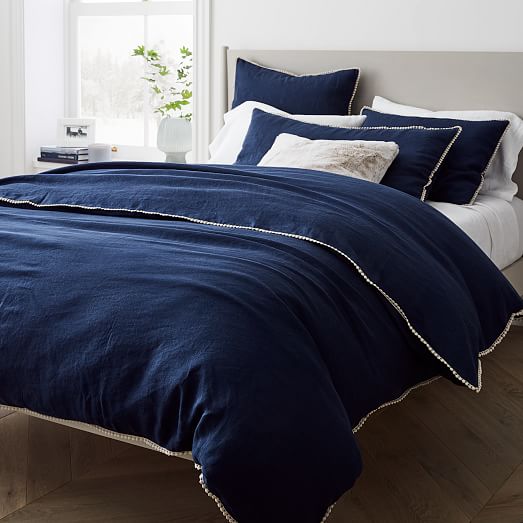 European Flax Linen Pom Pom Duvet Cover & Shams West Elm