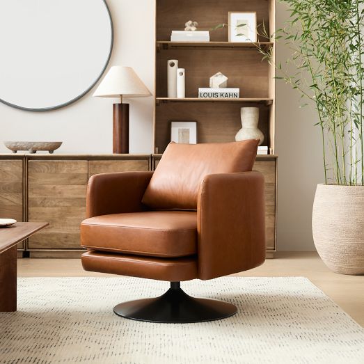 Auburn Leather Swivel Chair West Elm