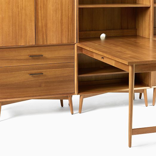 MidCentury Peninsula Desk w/ Open & Closed Hutches (105") West Elm