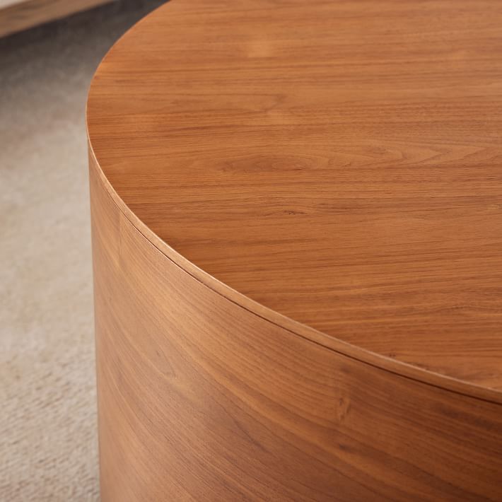 Volume Round Drum Coffee Table Wood Modern Living Room Furniture