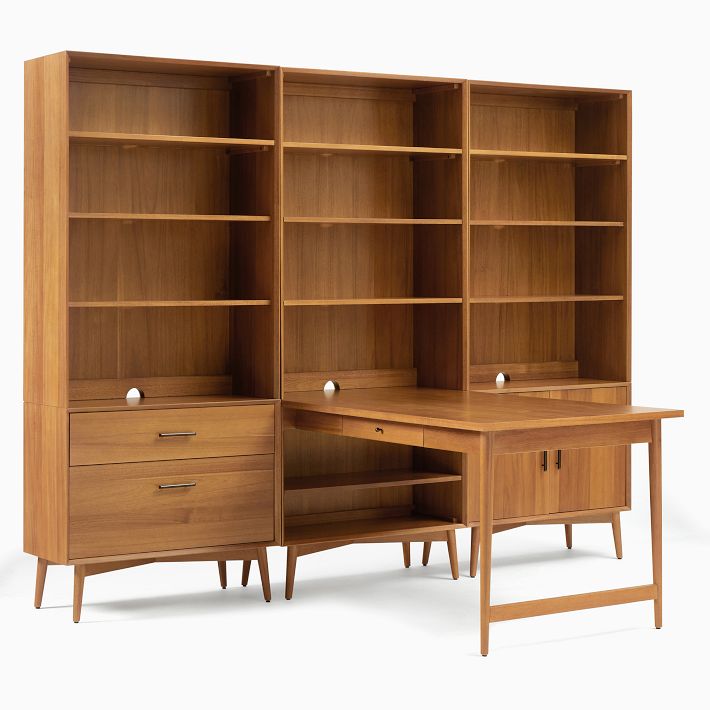 MidCentury Peninsula Desk w/ Open Hutches (105") West Elm