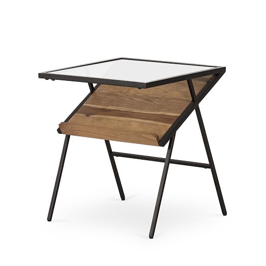 Mixed Wood & Glass Side Table West Elm