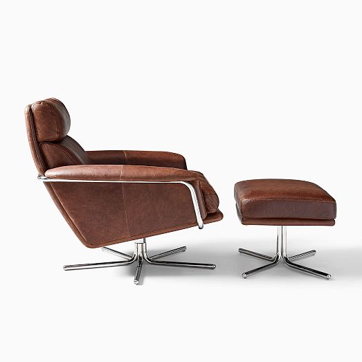 Kristoff Leather Swivel Chair & Ottoman Set West Elm