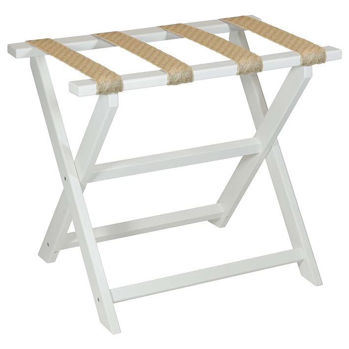 White Luggage Rack w/ Burlap Straps West Elm