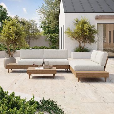 Portside Low Outdoor 3-Piece L-Shaped Sectional W/ Corner Coffee Table  (112