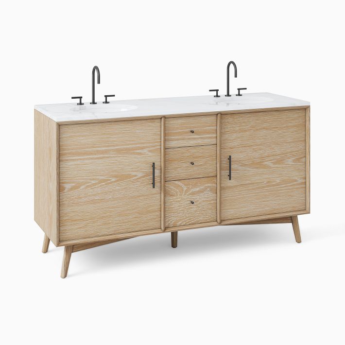 Mid-Century Double Bathroom Vanity (63") - Cerused White | West Elm