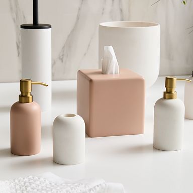 rose gold bathroom accessories set with trash can