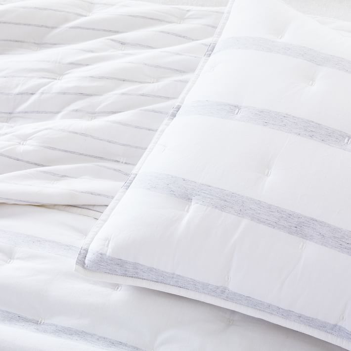 Washed Cotton Percale Reversible Melange Stripe Quilt & Shams | West Elm