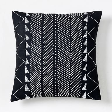 Medium Lumbar Pillow Cover - Black & White Triangle Mudcloth No.1