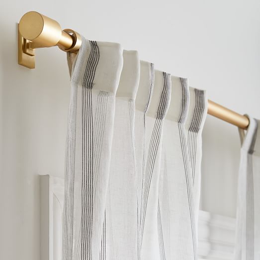 Sheer Linen Cotton Mini Stripe Curtain - White/Slate | West Elm