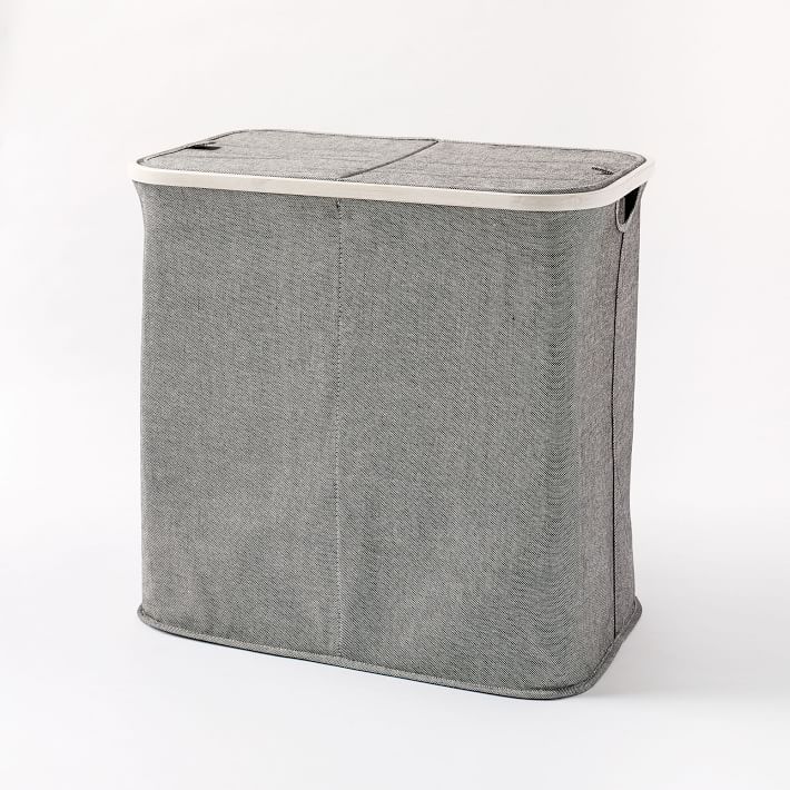 Geo Round Canvas Collapsible Laundry Hamper with Handles, Grey