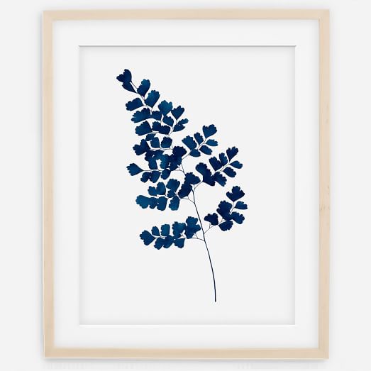 Living Pattern Framed Print - Indigo Maidenhair Fern No. 2 | West Elm