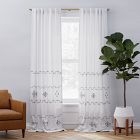 European Flax Linen Ladder Embroidered Curtain | West Elm