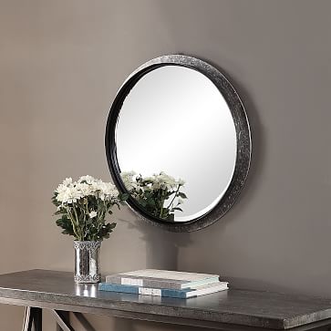 Textured Gray Round Metal Mirror - 26