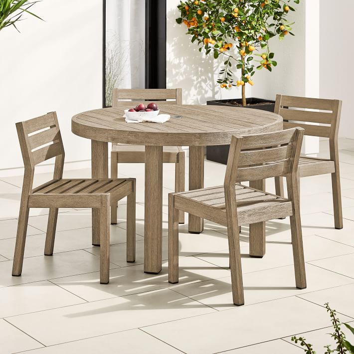 Portside Outdoor Round Dining Table (48"???60") & Solid Wood Chairs Set | West Elm