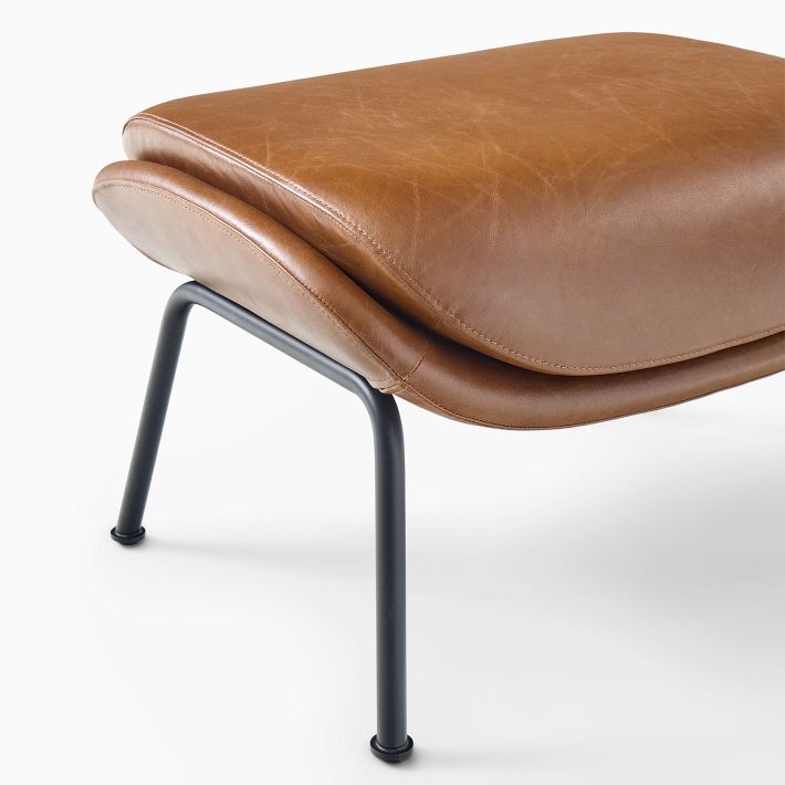 Fillmore MidCentury Leather Ottoman West Elm