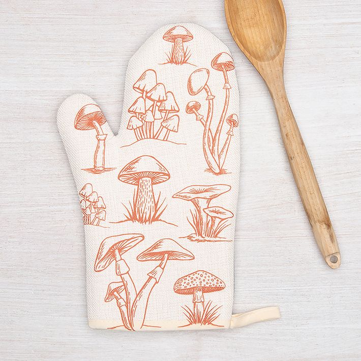 Spring Mushroom Set of 2 Kitchen Towels or Oven Mitt and Potholder Set