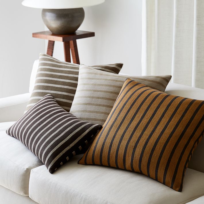 Thick Blue Ticking Stripe Pillow With European White Linen/coastal