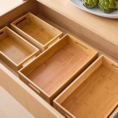 mDesign Bamboo Wood Kitchen Drawer Organizer Tray Bins - Set of 5 - Natural