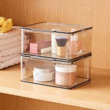 mDesign Stacking Plastic Storage Kitchen Bin with 2 Drawers, 2 Pack, Clear