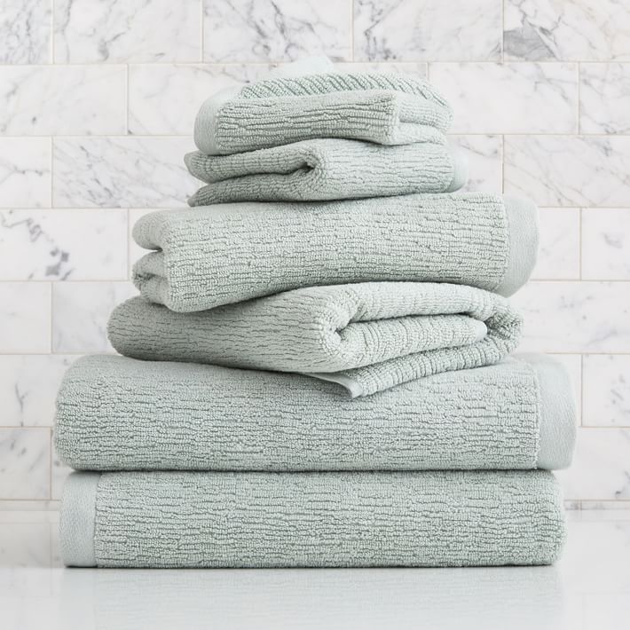 Everyday Textured Towels, Fresh Water Blue, Set of 6