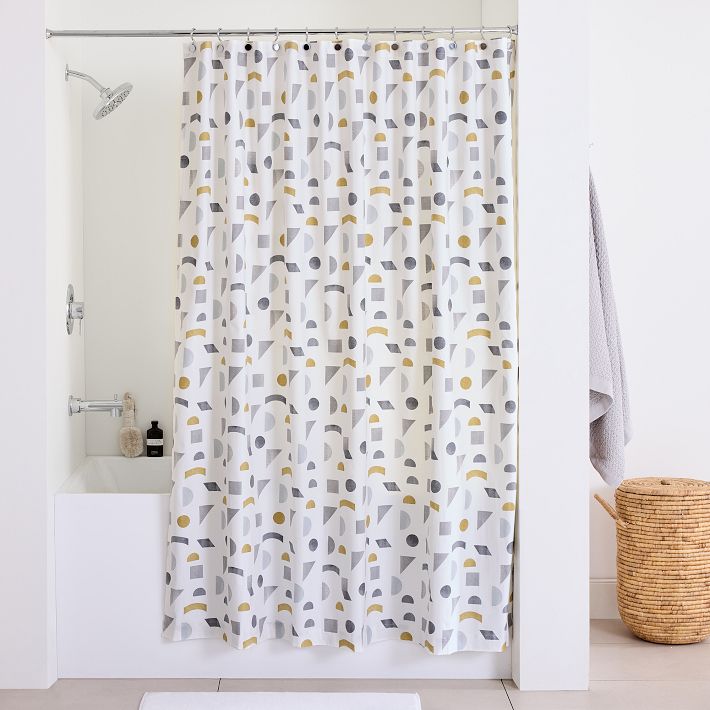 Golden Floral Print Shower Curtain Set, Bathroom Rug, U-shape Mat