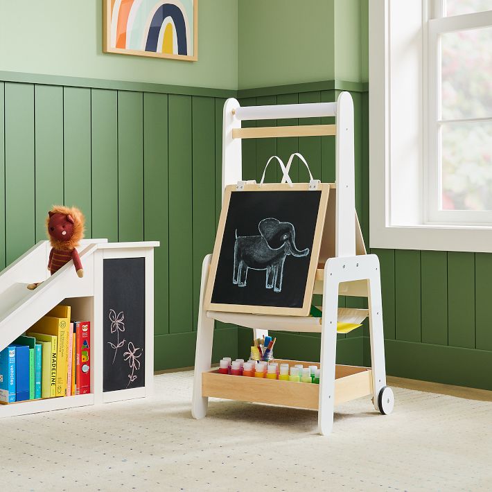 Kids Art Desk Easel & Bench Set w/ Replaceable Paper Roll Toddler Wooden  Easel