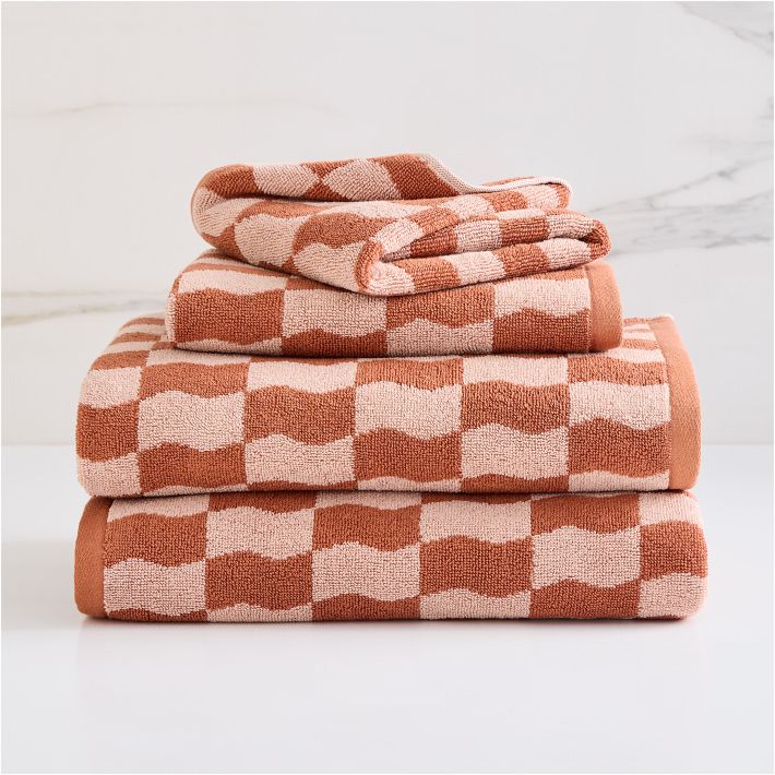 Copper Wavy Blocks Towel Set (2 bath towels, 2 hand towels)