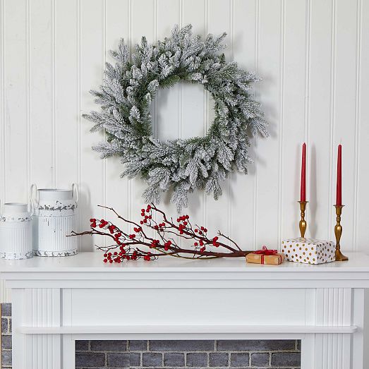 Pre-Lit Faux Flocked Wreath | West Elm