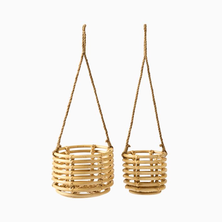 Adobe Rattan Hanging Planters - Set of 2