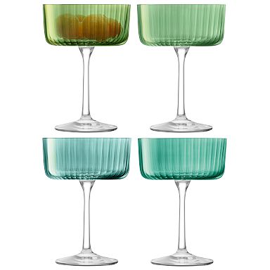 MCM Modern Contemporary Wine Champagne Martini Glasses Flute Green Faceted  Stem