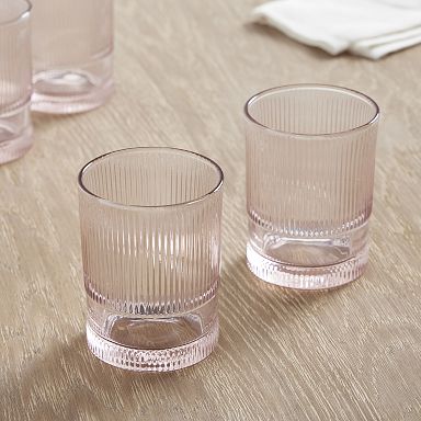 American Atelier Vintage Art Deco 9 oz. Fluted Drinking Glasses Set of 4,  Old Fashion Tumbler for Cocktails, Ribbed Lowball Glass Cup, Smoke Grey
