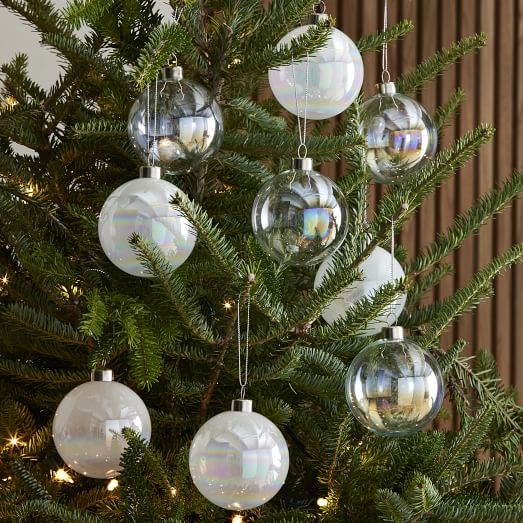 Costa Nova Pearl White & Iridecent Glass Boxed Ornaments (Set of 9)