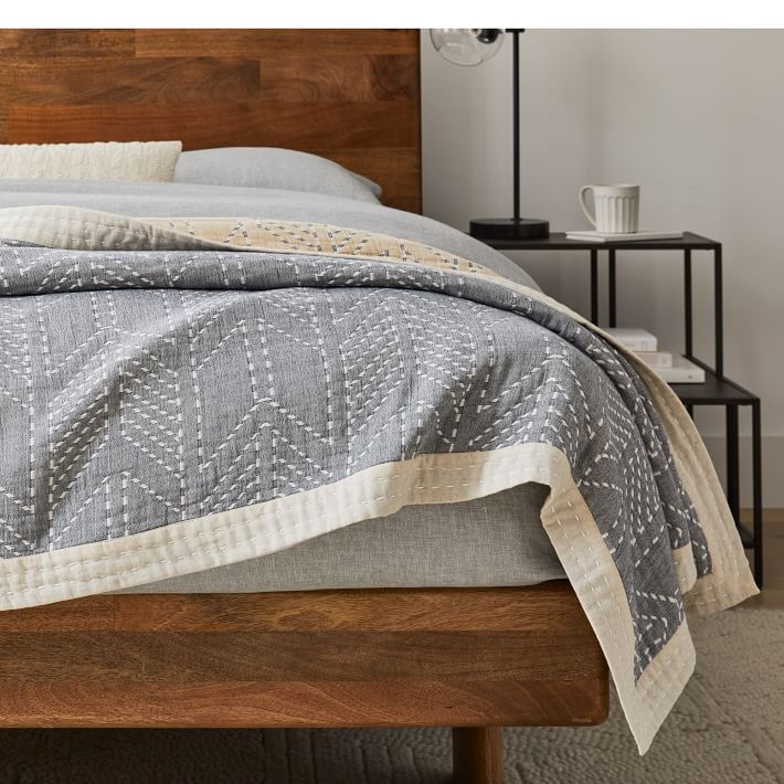 Double Cloth Arrow Bed Blanket Frost Gray West Elm