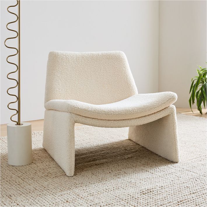 Cream Woven Leather Arm Chair With Original Boucle Cushioned Seat