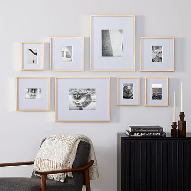 Gallery Perfect 9 Piece White Square Photo Frame Gallery Wall Kit with  Decorative Art Prints & Hanging Template