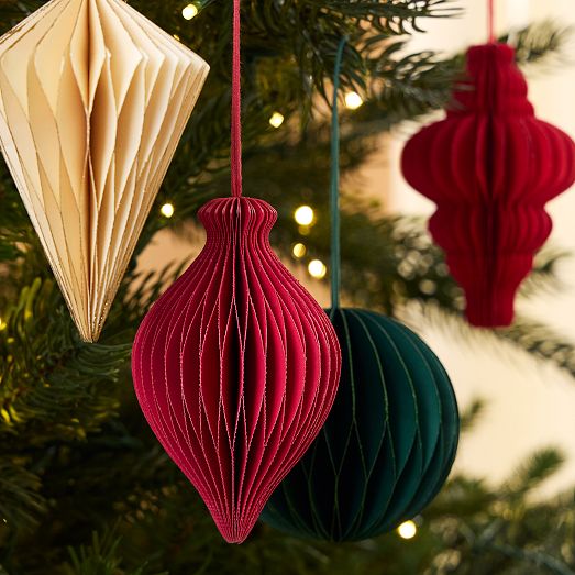 Red & Green Paper Shape Ornaments (Set of 4) | West Elm