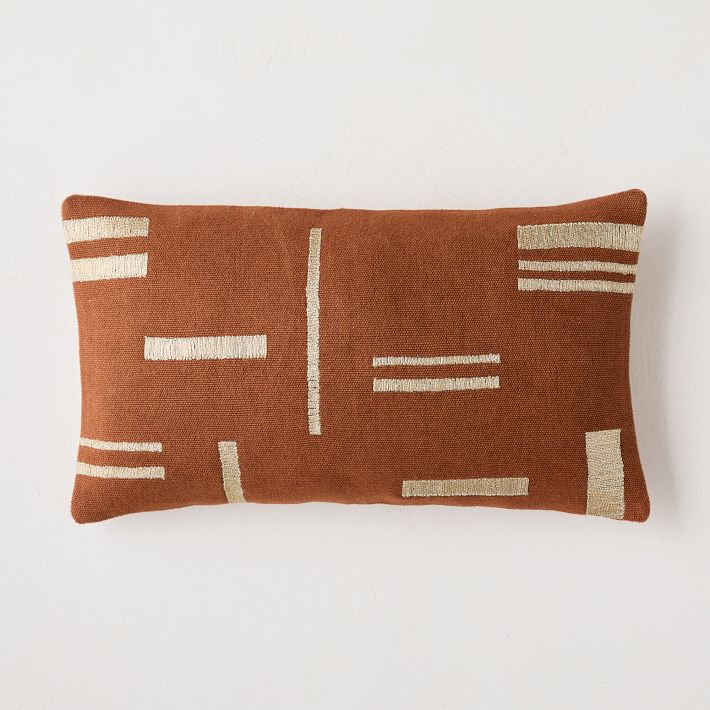 Embroidered Metallic Blocks Pillow Cover | West Elm