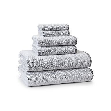 Noble Linens 6 Piece Farmhouse Cotton Bath Towel Set, White 