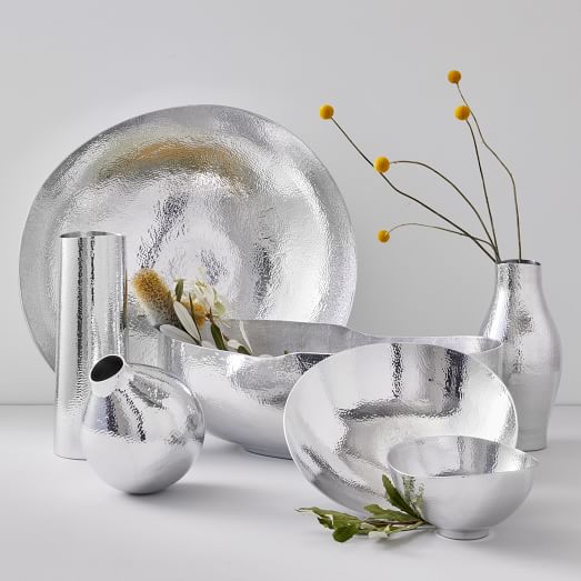Hammered Metal Vases & Bowls Silver West Elm