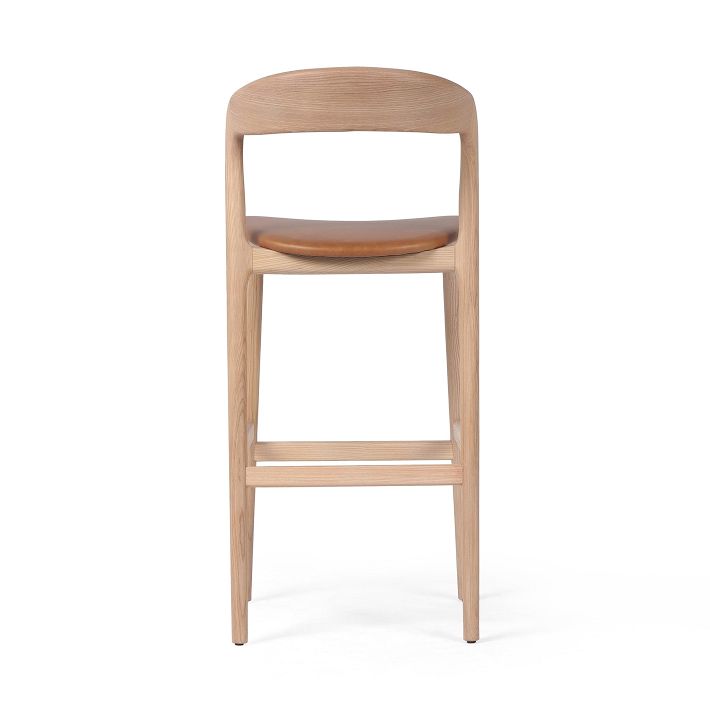 Scooped Ash Wood Leather Stool | West Elm