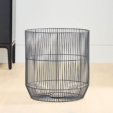 mDesign Metal Wire Stackable Food Storage Bin Basket - 2 Pack - Black/Natural