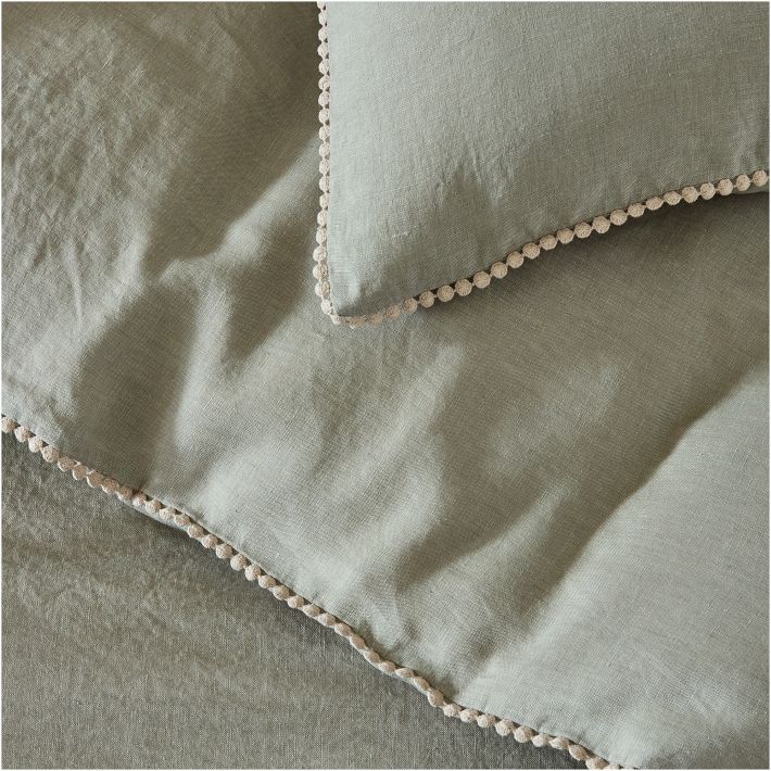 European Flax Linen Pom Pom Duvet Cover & Shams West Elm